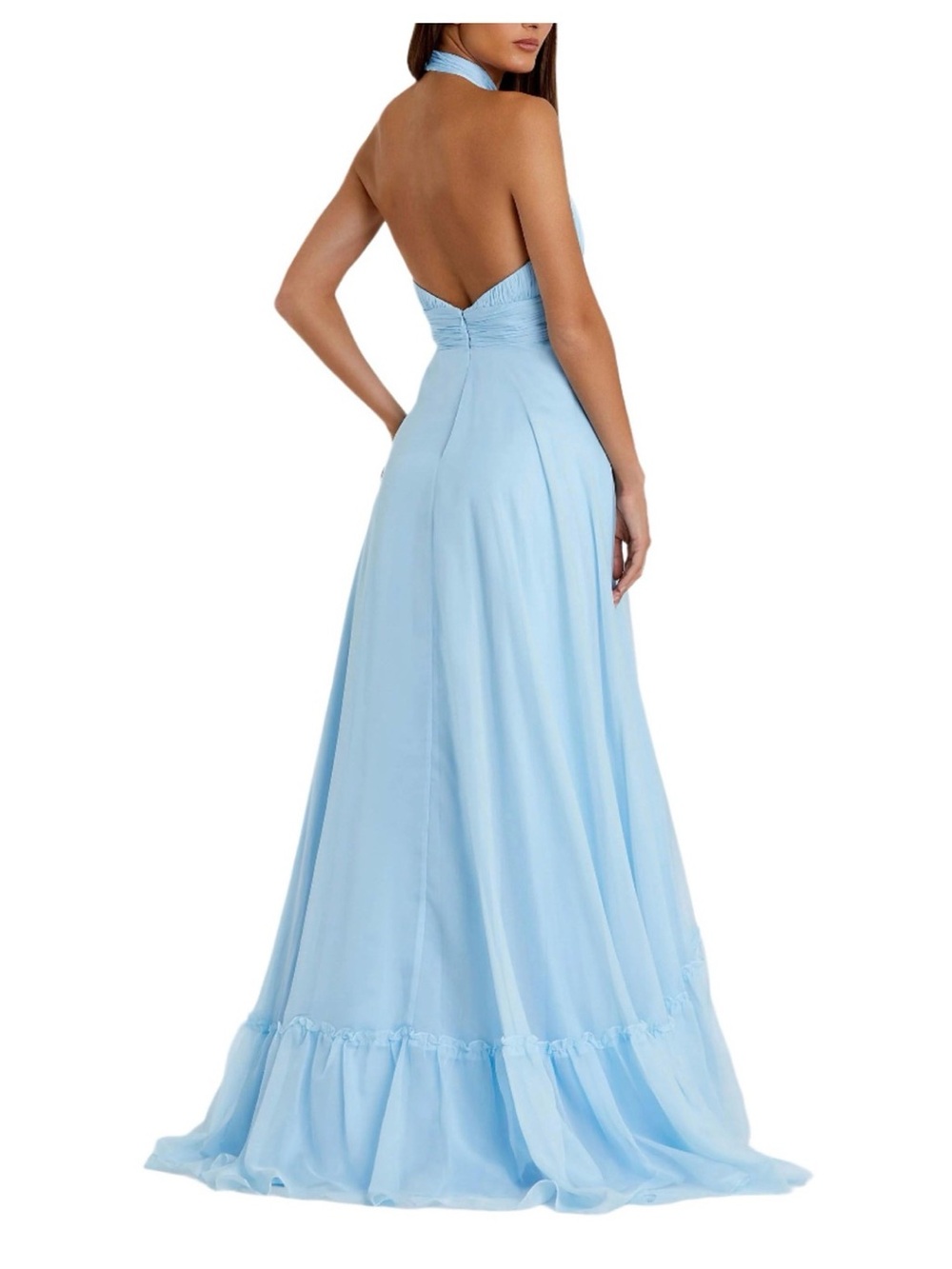 Mac Duggal Light Blue Halter Backless Gown